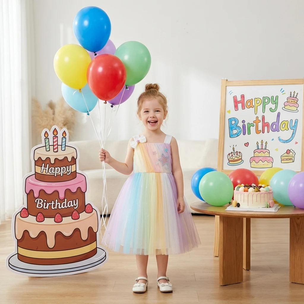 

2026 Toddler Girls Rainbow Tulle Dress Princess Birthday Party Mesh Gown Kids Gradient Star Summer Wedding Pageant Formal Wear