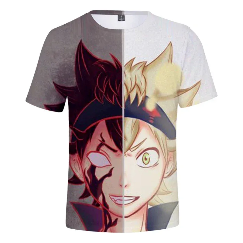 zz04zz12Harajuku نمط تي شيرت قصير تي شيرت عادية الهيب هوب الشارع الشهير أحدث صيحات الموضة البرسيم ثلاثية الأبعاد طباعة الرجال والنساء أنيمي الأسود