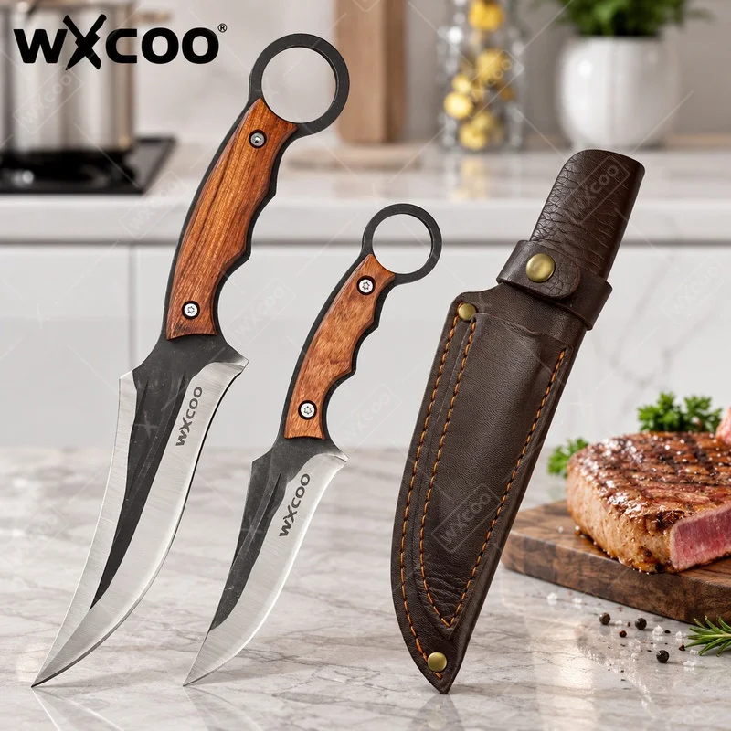 WXCOO Stainless Steel Kitchen Knife Wooden Handle Hand-Forged Fruit Paring Butcher Knife Multifunctional Meat Cleaver Boning BBQ