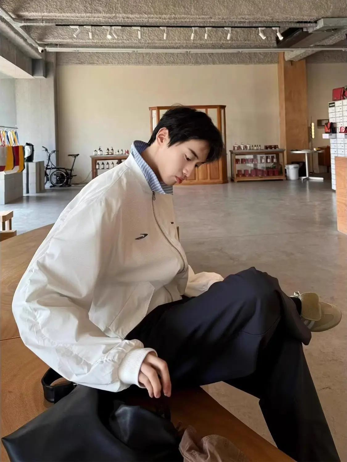 

Casual Sli Men's Jaet Loose Fit Turn-down Collar Hip Hop Trendy Streetwear Polyester Fiber Long Sve Zipper Closure