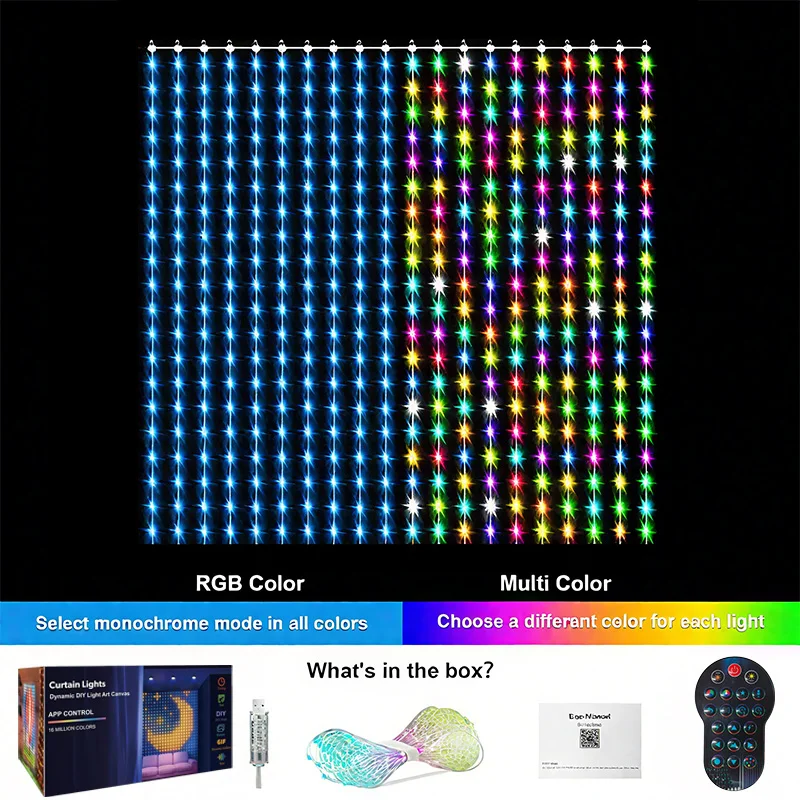 أضواء الستار LED الذكية USB، RGB LED نمط ديناميكي DIY أضواء سلسلة الستار مع التطبيق وجهاز التحكم عن بعد لهدية عيد الفصح عيد الميلاد #6