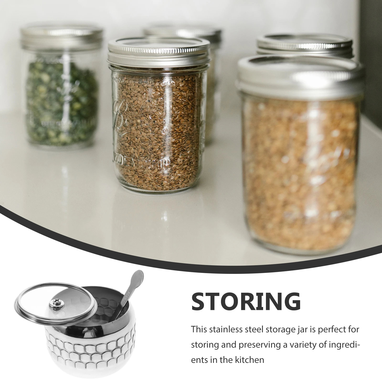 

Seasoning Jar Combination Set Sugar Salt Containers with Lid Spoon Stainless Steel Bowls for Countertop Home Kitchen Pepper