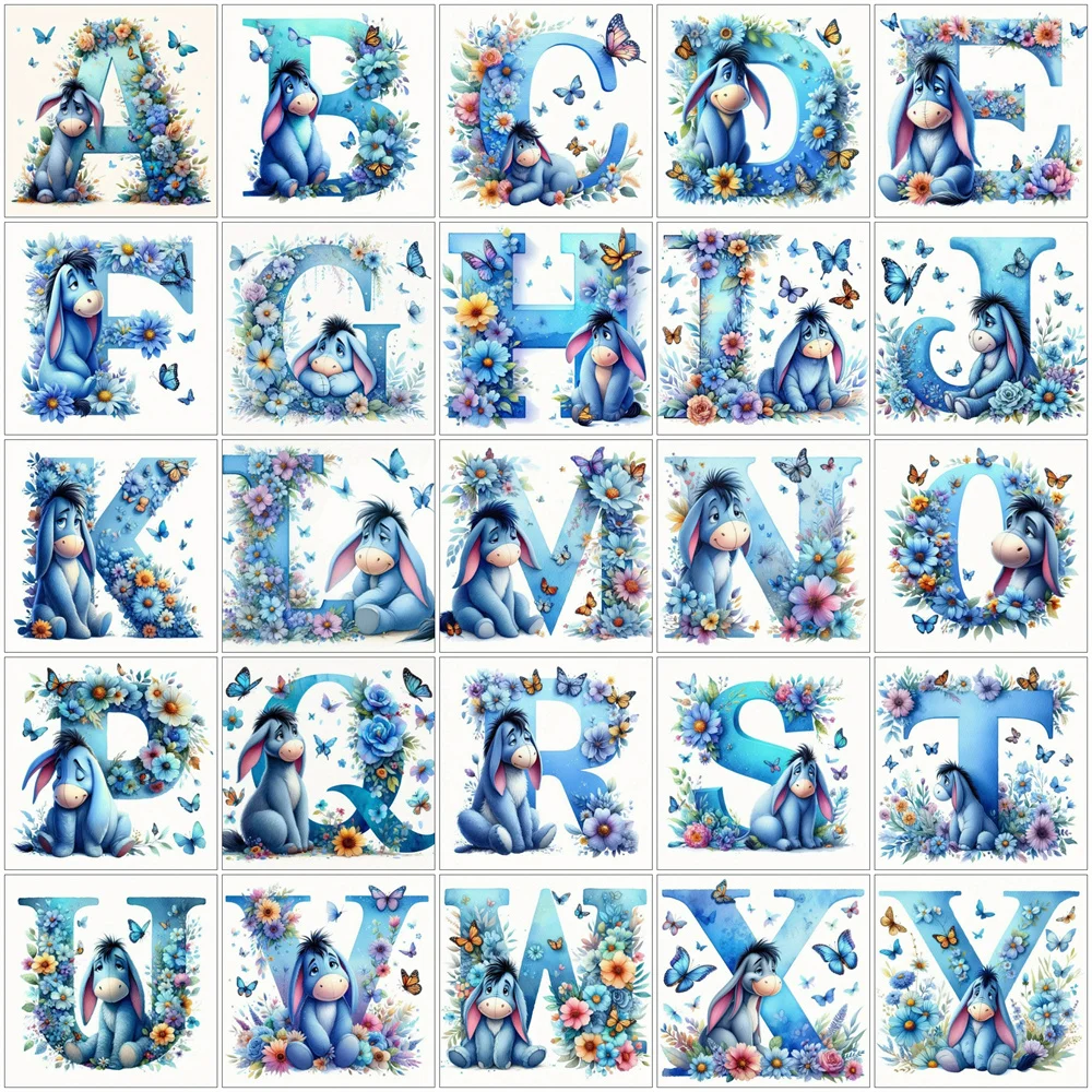 Disney Full Round Drill Diamond Embroidery Cartoon Eeyore Diamond Painting Butterfly 26 Letters Mosaic Flower Personalized Gift