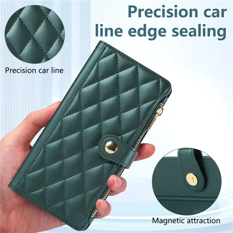 S24 Ultra S 24 Cassa Del Telefono per Samsung Galaxy S23 S22 S21 S20 S10 Ultra plus FE Rombo Griglia Lunga Corda Appesa Flip Wallet Cases