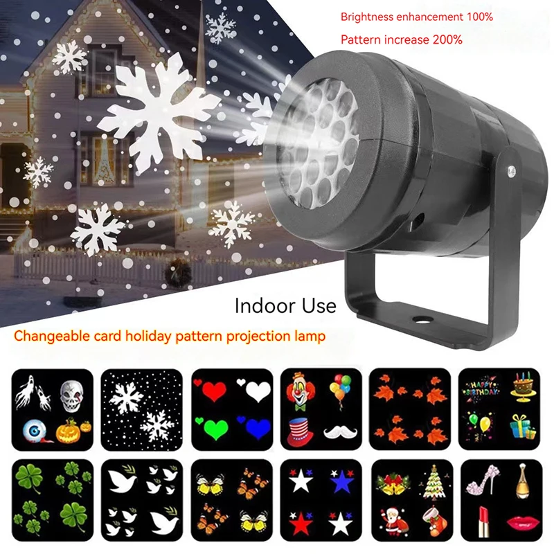 

SAROK LED Film Projection Light Snowstorm Card Rotating Pattern Christmas Halloween Party Atmosphere Light