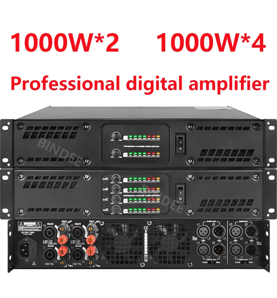 

Professional 2/4 channel power amplifier 1000W for outdoor DJ stage performance wedding church conference KTV link subwoofer