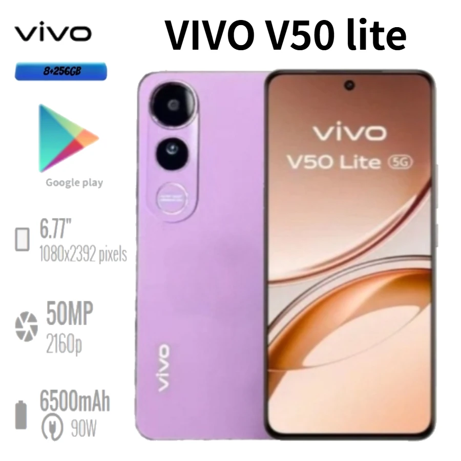vivo V50 Lite 2026 (Latest Version), Global Edition, 6.77-inch display, 6500mAh battery, 50MP dual camera, 8+256GB