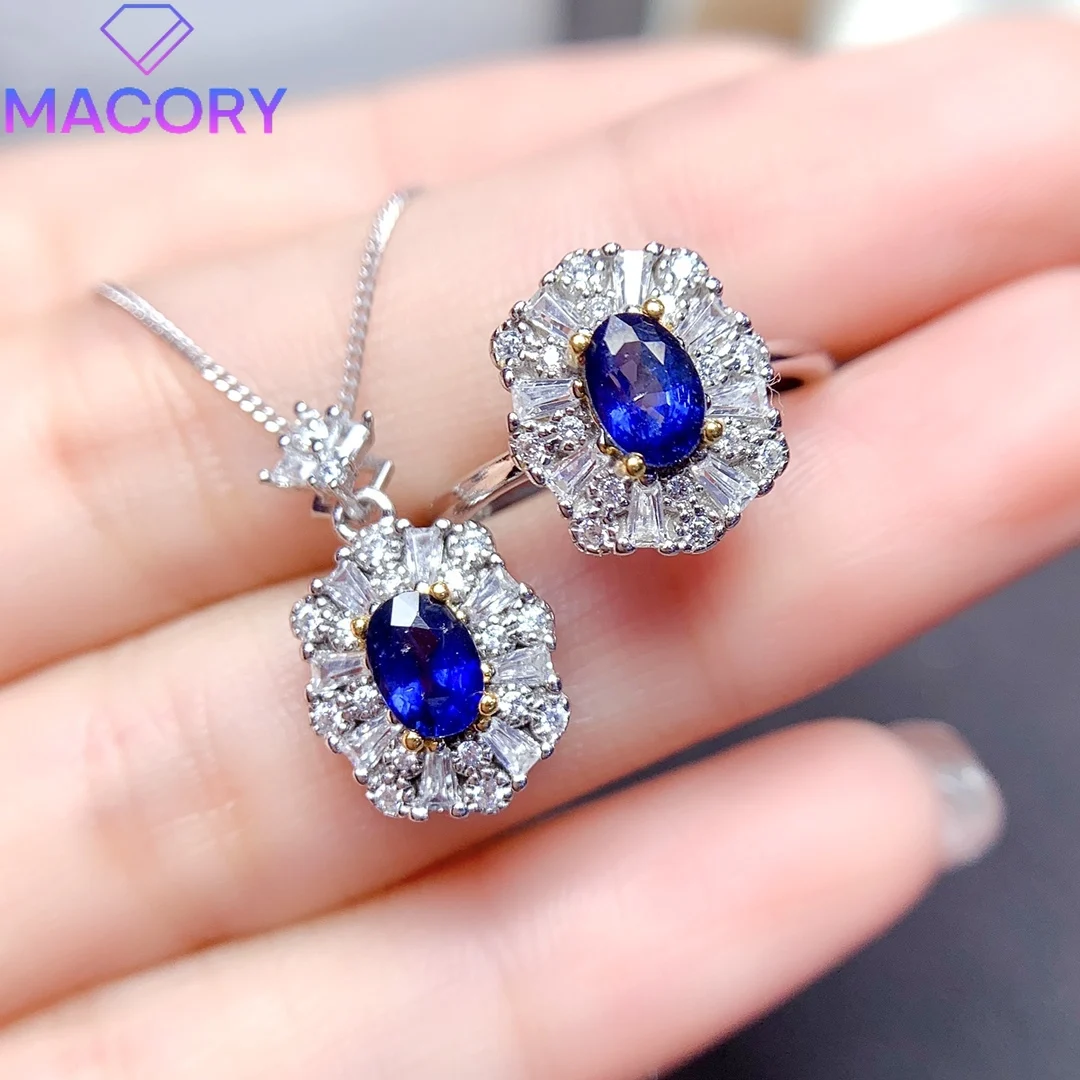 Sapphire jewelry set elegant ladies free shipping promotion 925 sterling silver set ladies Christmas necklace ring