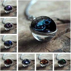 12 Constellation Scorpio Sagittarius Capricorn Aquarius Pendant Antique Bronze Necklace Glass Dome Zodiac Jewelry For Gift