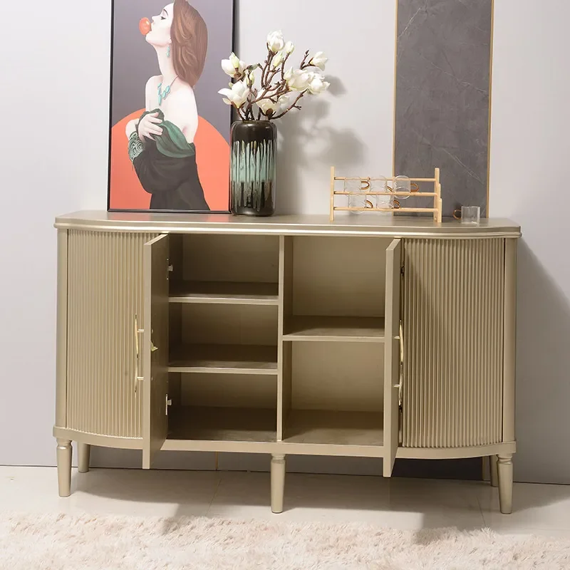for American Light Luxury Solid Wood 7 Drawer Chest French Style Dining Sideboard European Gold Foyer Cabinet Porch Storage