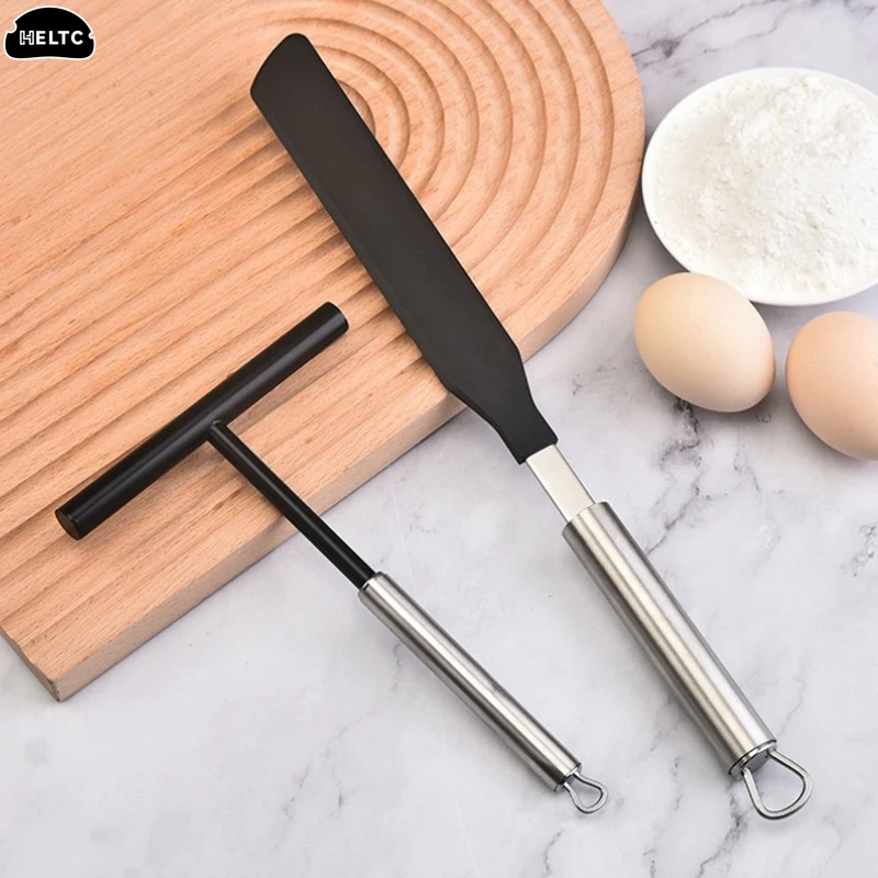 1pcs Stainless Steel French Crepe Spreader Pancake Like Batter Spreading Tools Pancake Like Batter For Bakery Kitchen + Spatula