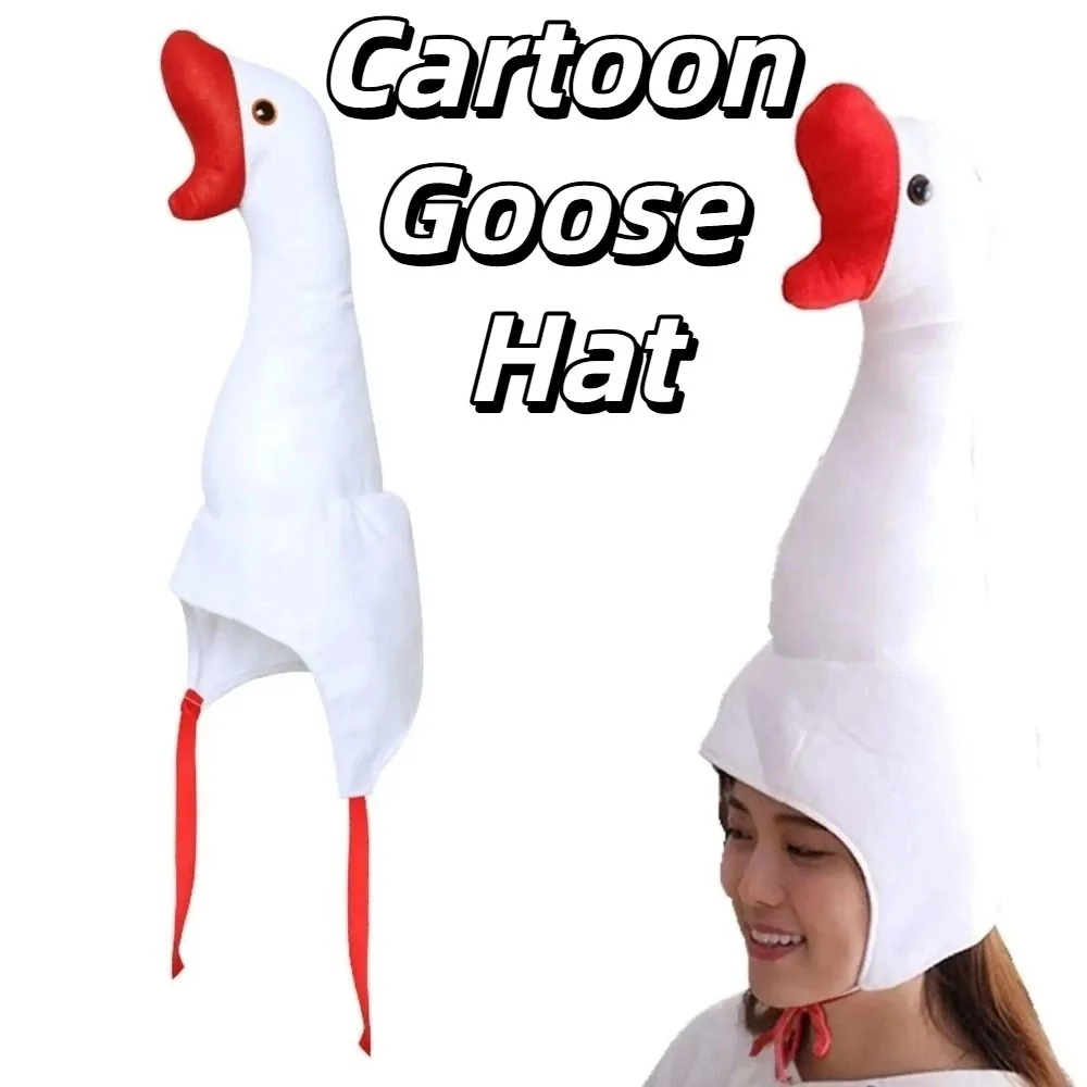 Creative Big Goose Headgear Plush White/Pink Halloween Party Hat Adjustable Fluffy Cartoon Goose Hat Cosplay Costume