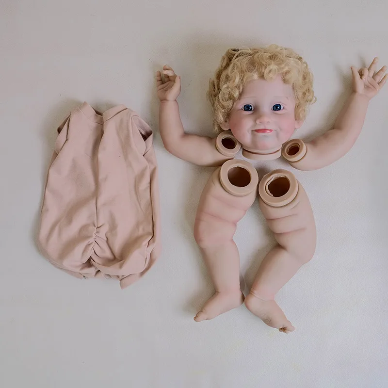 Kit de boneca reborn pintada inacabada de 24 polegadas, imagem real milicent com cabelo encaracolado loiro, toque macio, inclui corpo de pano