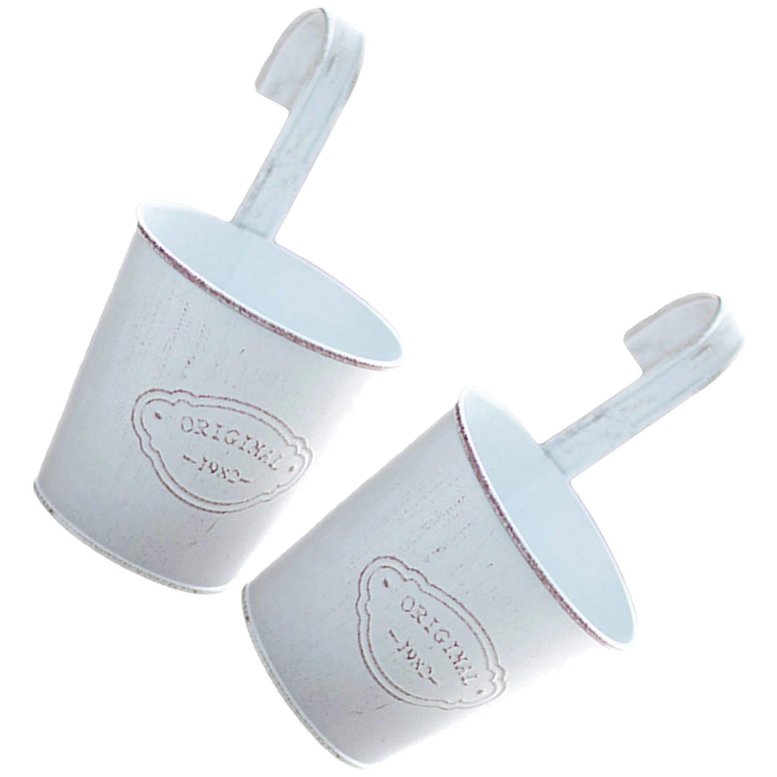 

2Pcs Hanging Bucket Iron Flower Pot Balcony Flowerpot Mini Planter Gardening Plant Pot Home Decoration Rustic Style