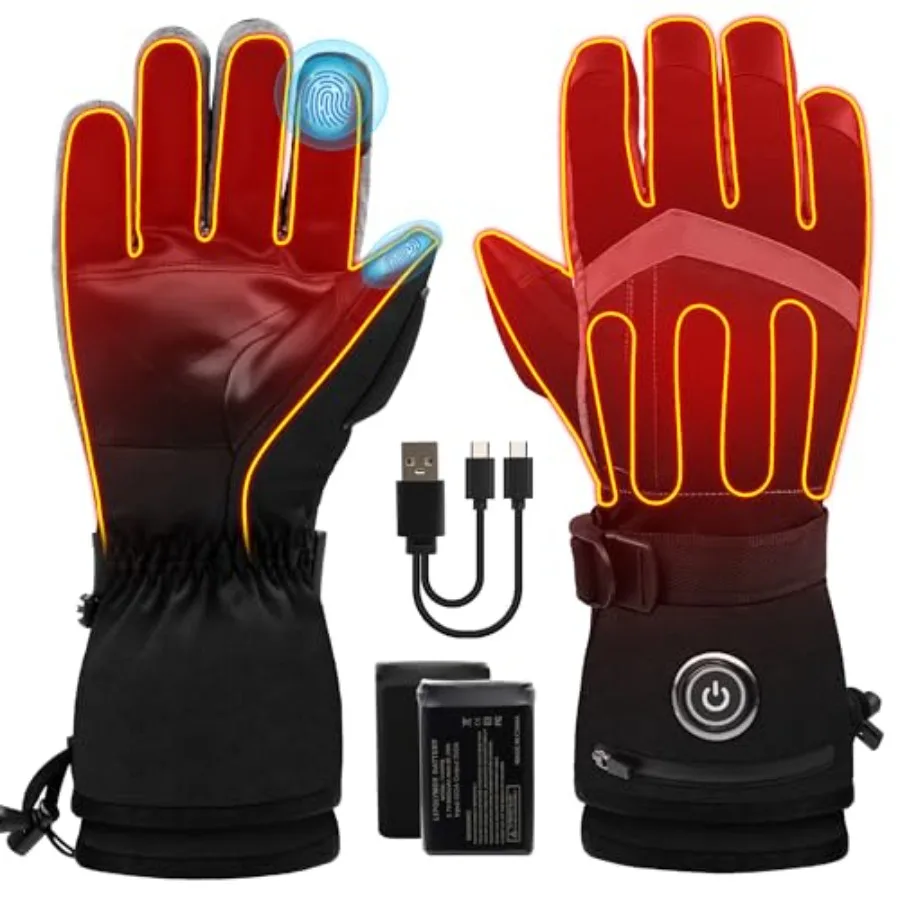 Heated Gloves for Men Women 6000mAh Battery Rechargeable Hand Warmer Gloves with Touchscreen Waterproof Electric Heated Ski Glo