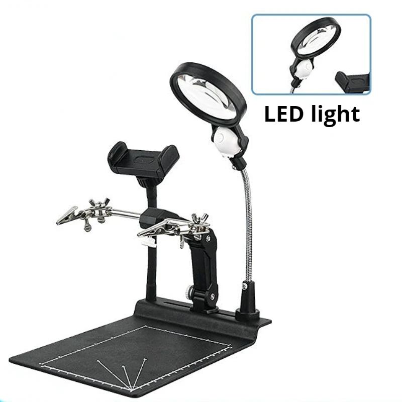 7X Desktop Magnifier HD High Power Acrylic Lens Magnifying Glass with LED Light for Mechanical Disassembly Helping Hands Loupe