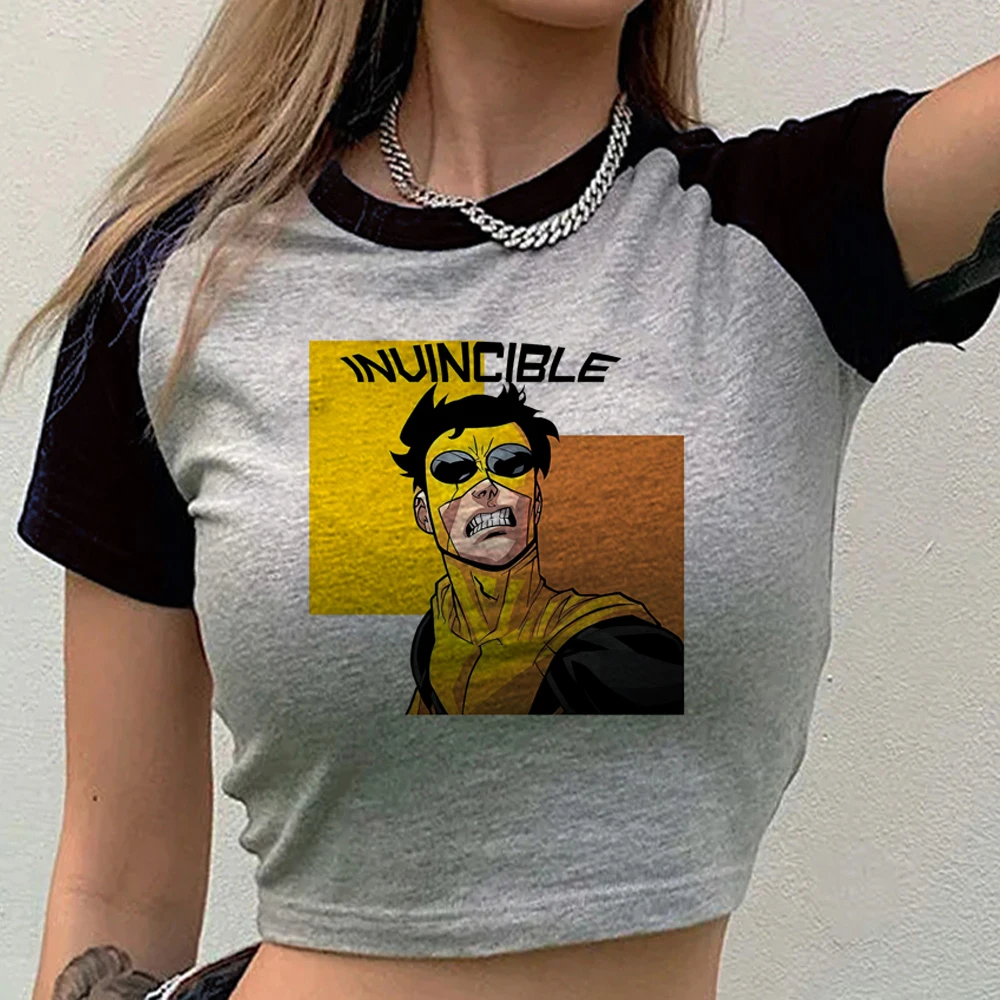 Invincible crop top teen baddie japanese gothic streetwear y2k t-shirt manga 2000s gothic