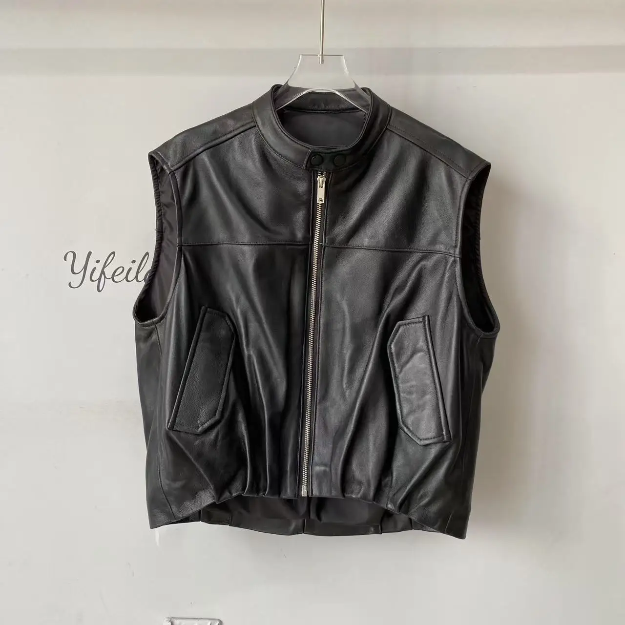 

Осень 2023, новинка Sle, женский модный жилет из натуральной кожи из овчины, майка без рукавов, пальто, повседневное нижнее белье