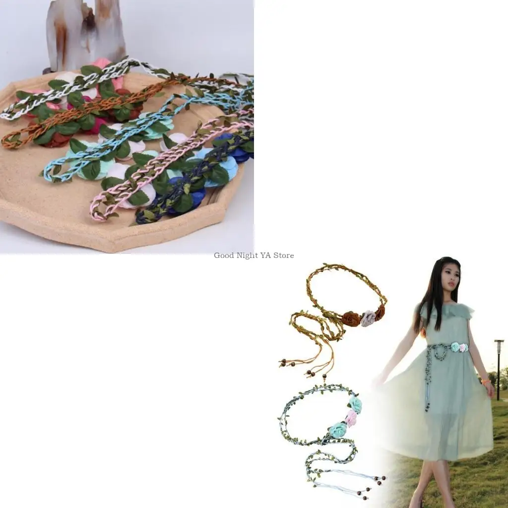 

Женский пояс в богемном стиле с регулируемым отверстием и цветочным ремнем, летнее платье, женский летний пояс на талии с дном