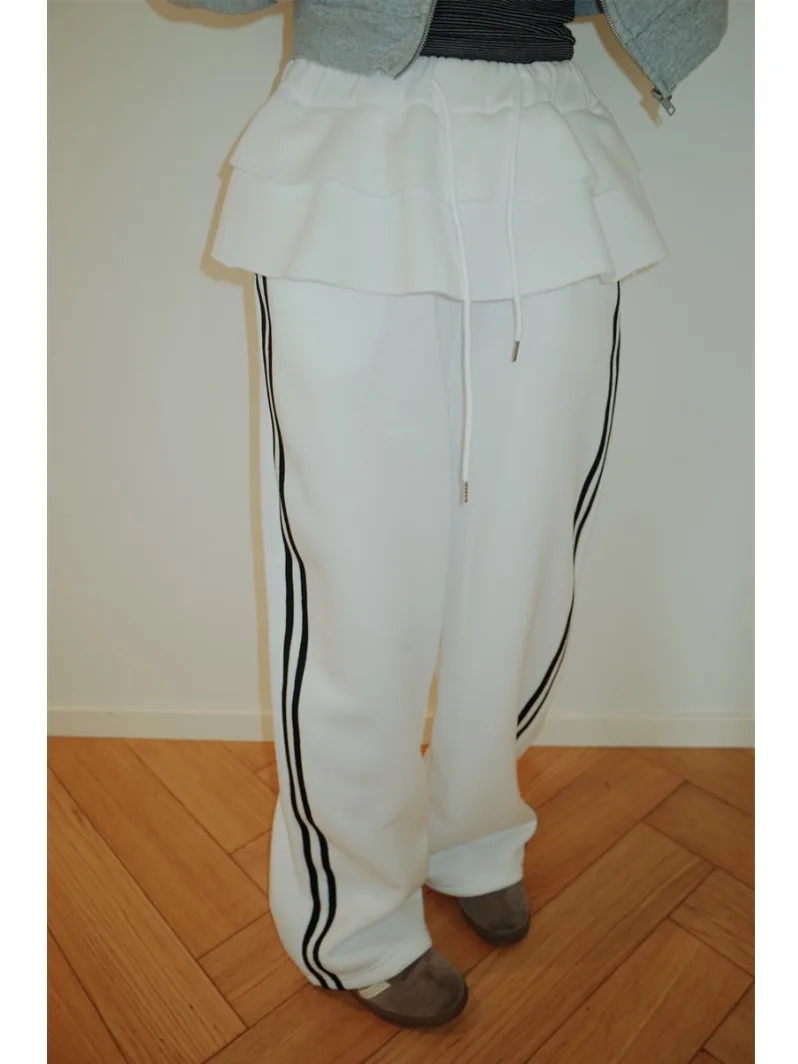 Pantaloni casual a gamba larga foderati in tessuto a righe patchwork retrò Pantaloni lunghi invernali da donna nuovi con taglio dritto