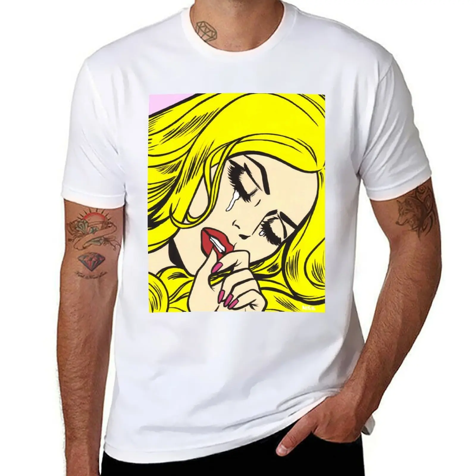 Blonde Crying Comic Girl T-Shirt man t shirts graphic t shirt man designer man t shirt luxury T-shirt