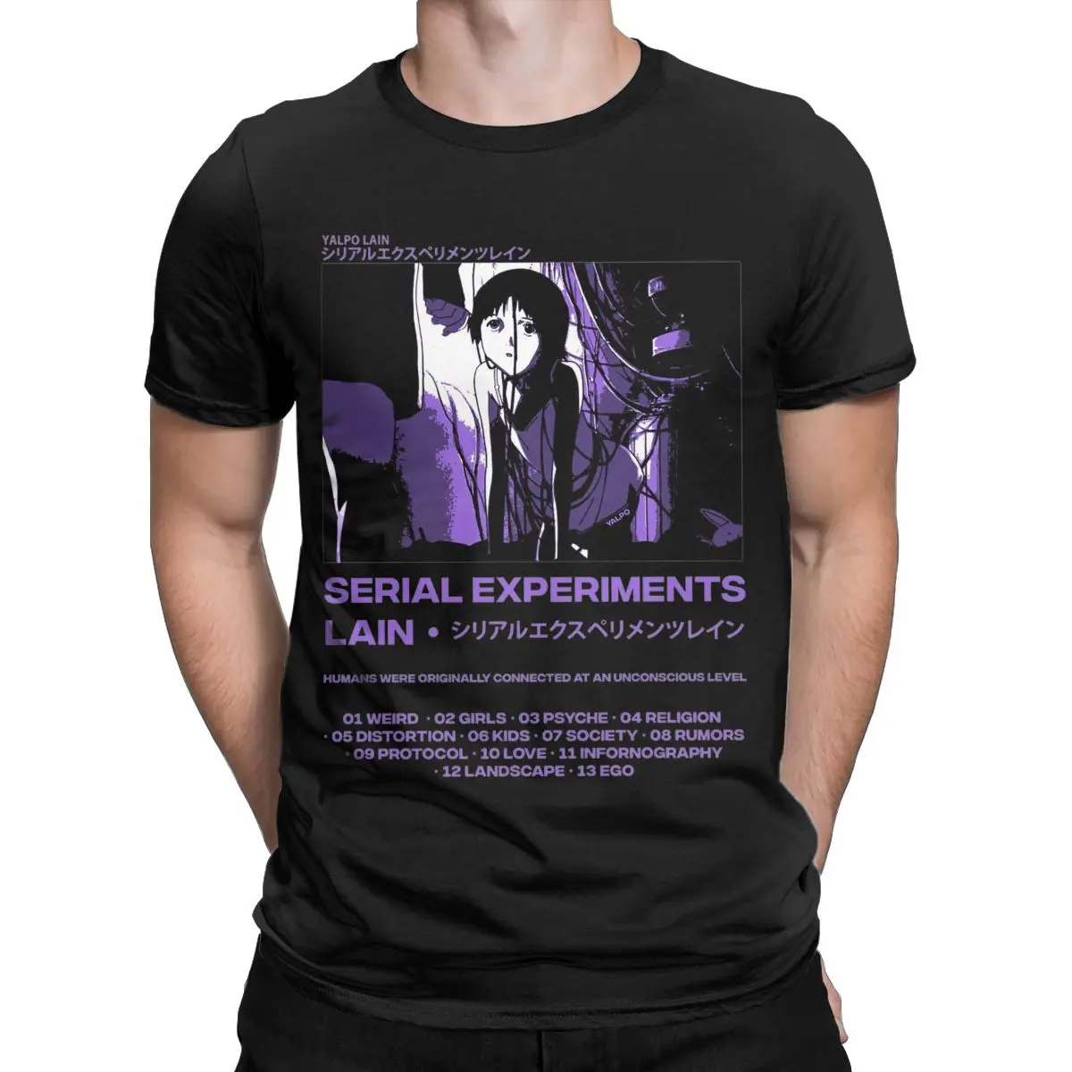 Men\'s T-Shirt Serial Experiments Lain Darker Vintage 100% Cotton Tees Short Sleeve Anime T Shirt Round Neck Clothes 6XL