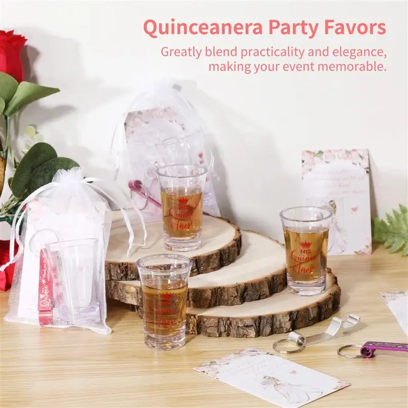 25 Sets Party Favors Including Clear Acrylic Shot Glasses Thank You Cards Bottle Opener Keychains Organza Bags Party Supplies