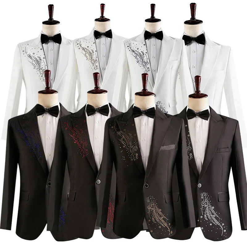 Floral Jacquard Men Suits Slim Fit with Wedding Tuxedo for Groomsmen Black White Shawl Lapel Male Fashion Elegant Set Costume