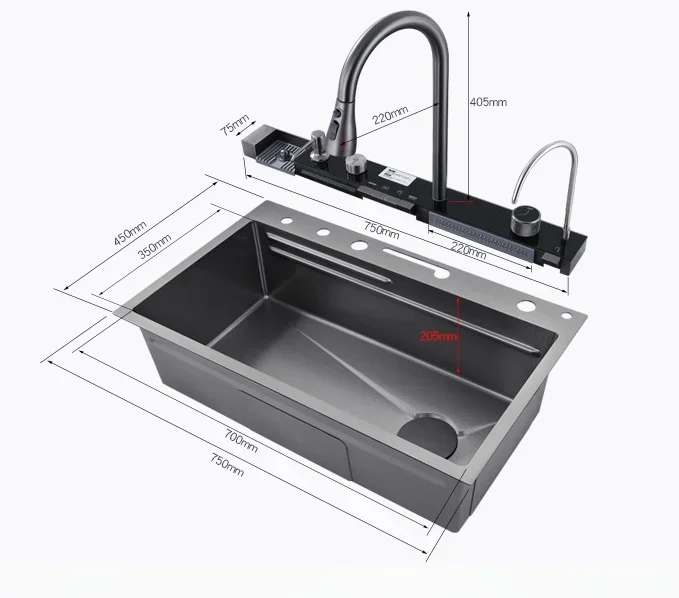 Multi-Functional Stainless Steel Kitchen Sink Elegant Modern Single Bowl with Handmade Faucet Practical for the Kitchen