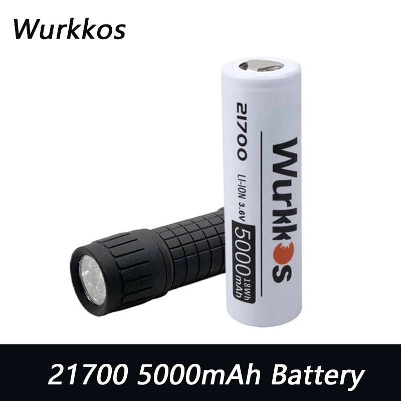Wurkkos 21700 5000mAh 충전식 리튬 배터리 3C 15A 플라스틱 손전등 포함