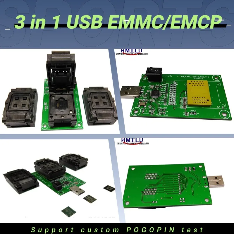 3 in 1 USB EMMC/EMCP Data Recovery Programming Test PCB Board for EMMC153/169 EMCP162/186/221 Series Chips