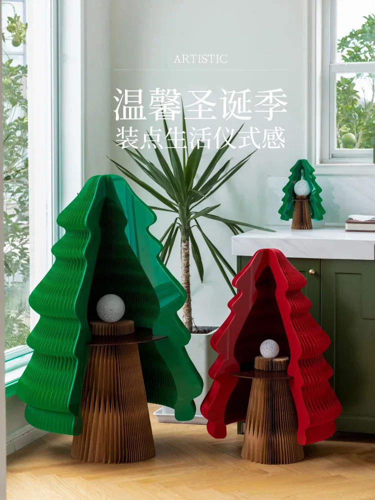 Christmas tree folding luminous shopping mall New Year's decoration desktop living room ornament home accessories window props