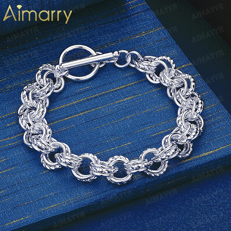 925 Sterling Silver Vintage Interwoven Double Ring Thick Bracelet for Women's Banquets and Weddings High-quality Fashion Jewelry