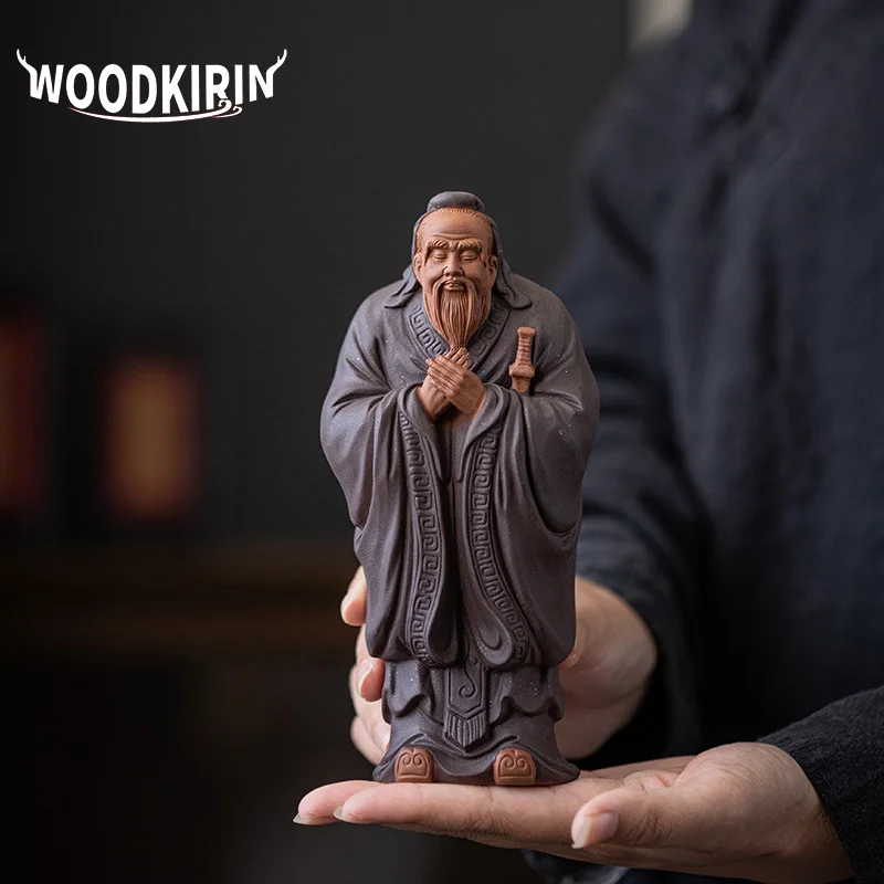 Ceramic Historical Figure Confucius Statue Handmade Sculpture Luxury Home Room Office Decor Statue Gift Collection 7.27 in