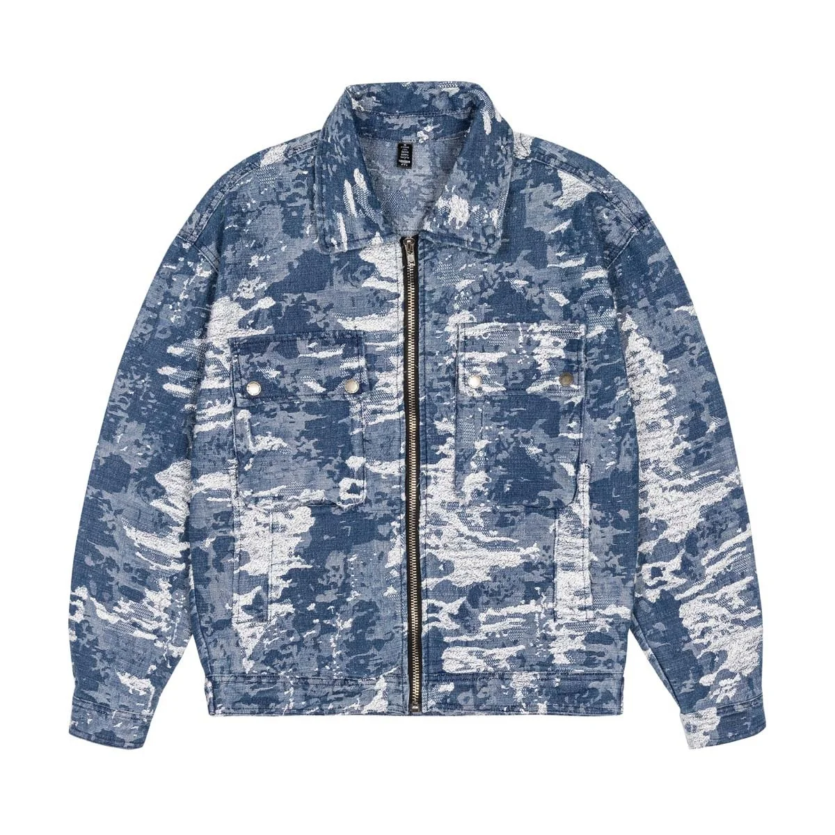 

Men's Denim Jacket Tie Dye Print Zipper Jeans Outwear Oversized Baggy Blue Coat Vintage Cowboy Jackets