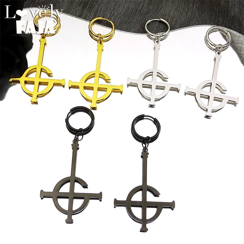 Ghost Nameless Band BC Stainless Steel Drop Earrings for Women Men Ghoul Cross Musical Mask Grucifix Hoop Jewelry