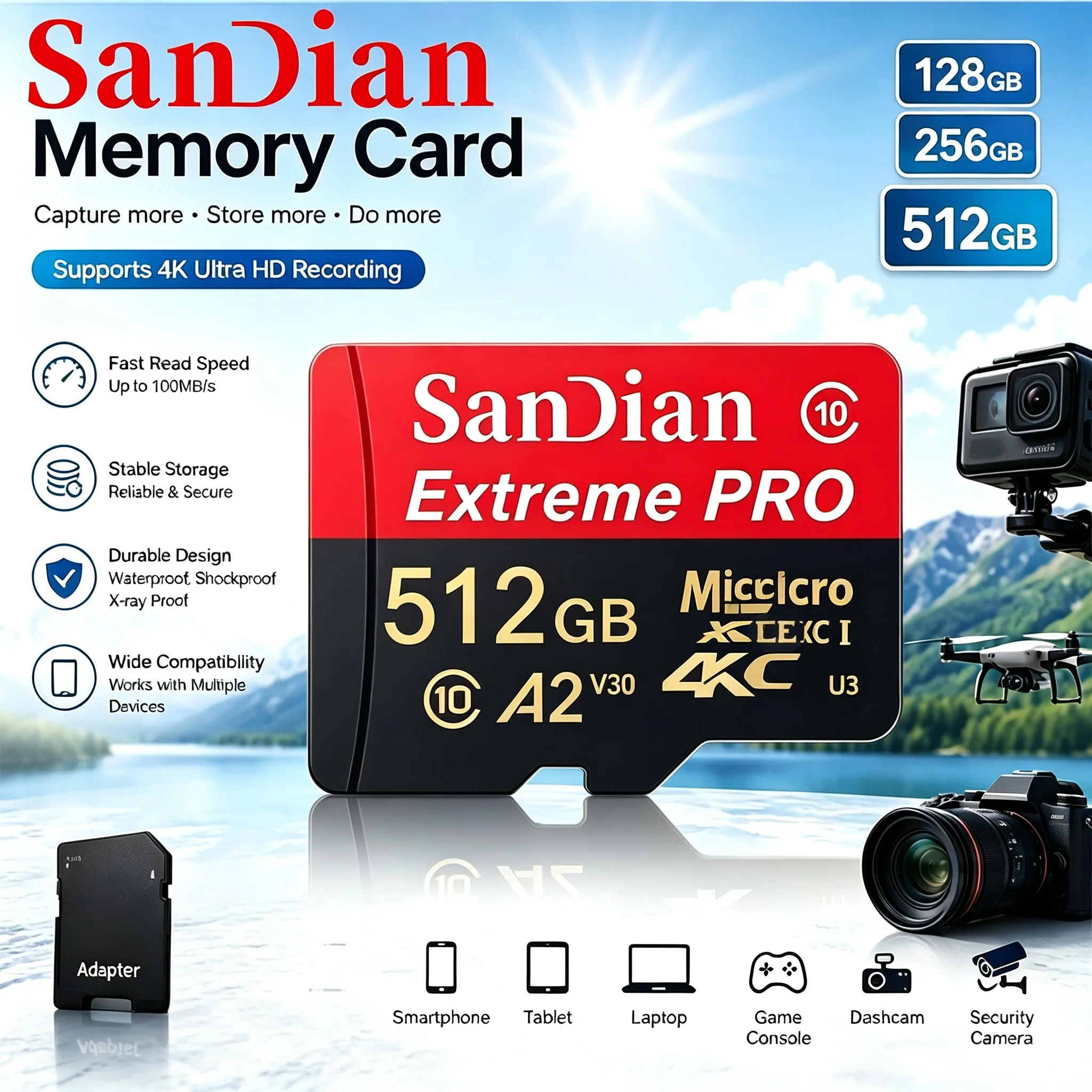 TF Cards 32GB Memory Card 128GB Micro TF SD Card 256GB SD Cards High Speed C10 8K for CCTV/Tablet/Laptop/MP4 Player/Recorder
