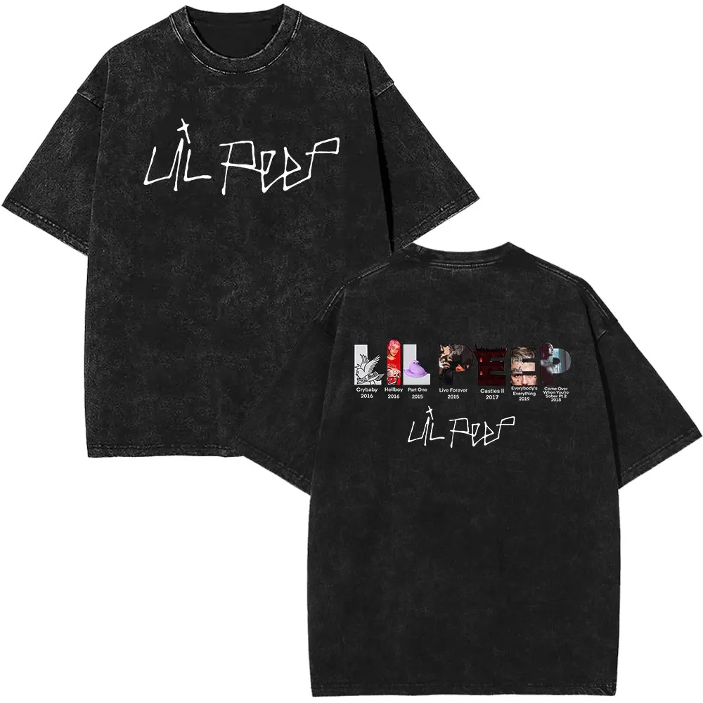 Vintage Washed Rapper Lil Peep Album T-Shirt Vintage Hip Hop T-Shirt Herren Damen Kleidung Baumwolle Übergroße Kurzarm T-Shirts