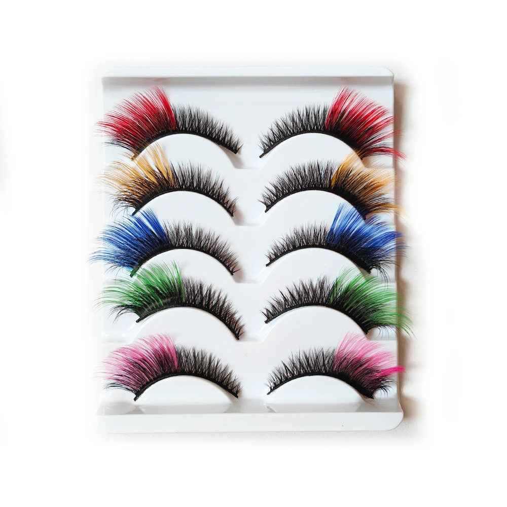 5 Paar Make-up, dramatisch aussehende falsche Wimpern, Katzenauge, bunte Wimpernverlängerung, Rot, Blau, Rosa, Grün, Wispy-Wimpernwerkzeuge