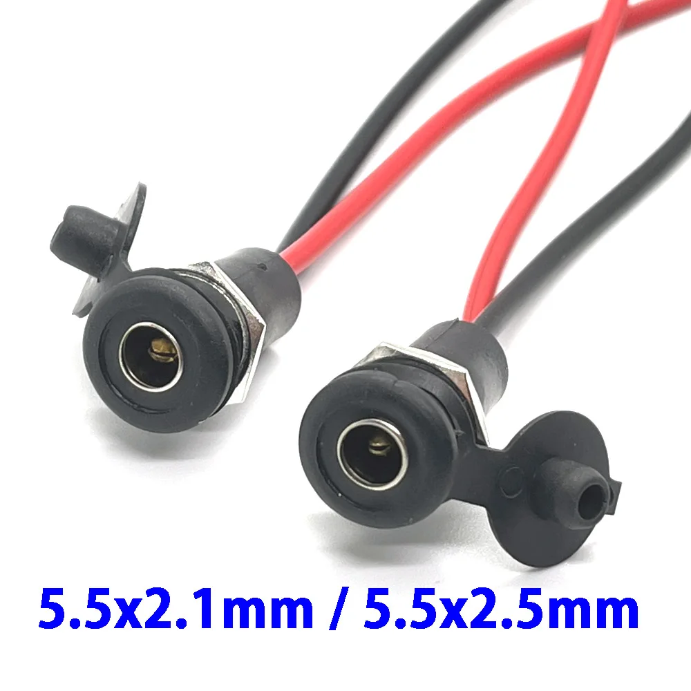 

10V DC Power Supply Threaded Charging Socket 5.5x2.1mm 5.5x2.5mm Female Jack Panel Mount Connector with nut Wire Waterproof Cap