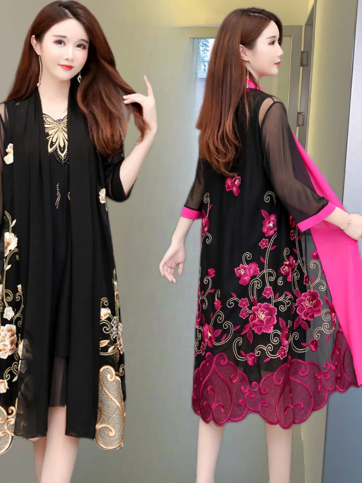 

New 2024 Women's Faionable Embroidered Sun Protection Clothing Loose Ice Silk Oversized Midi Thin Mom Cardigan Casual Sle