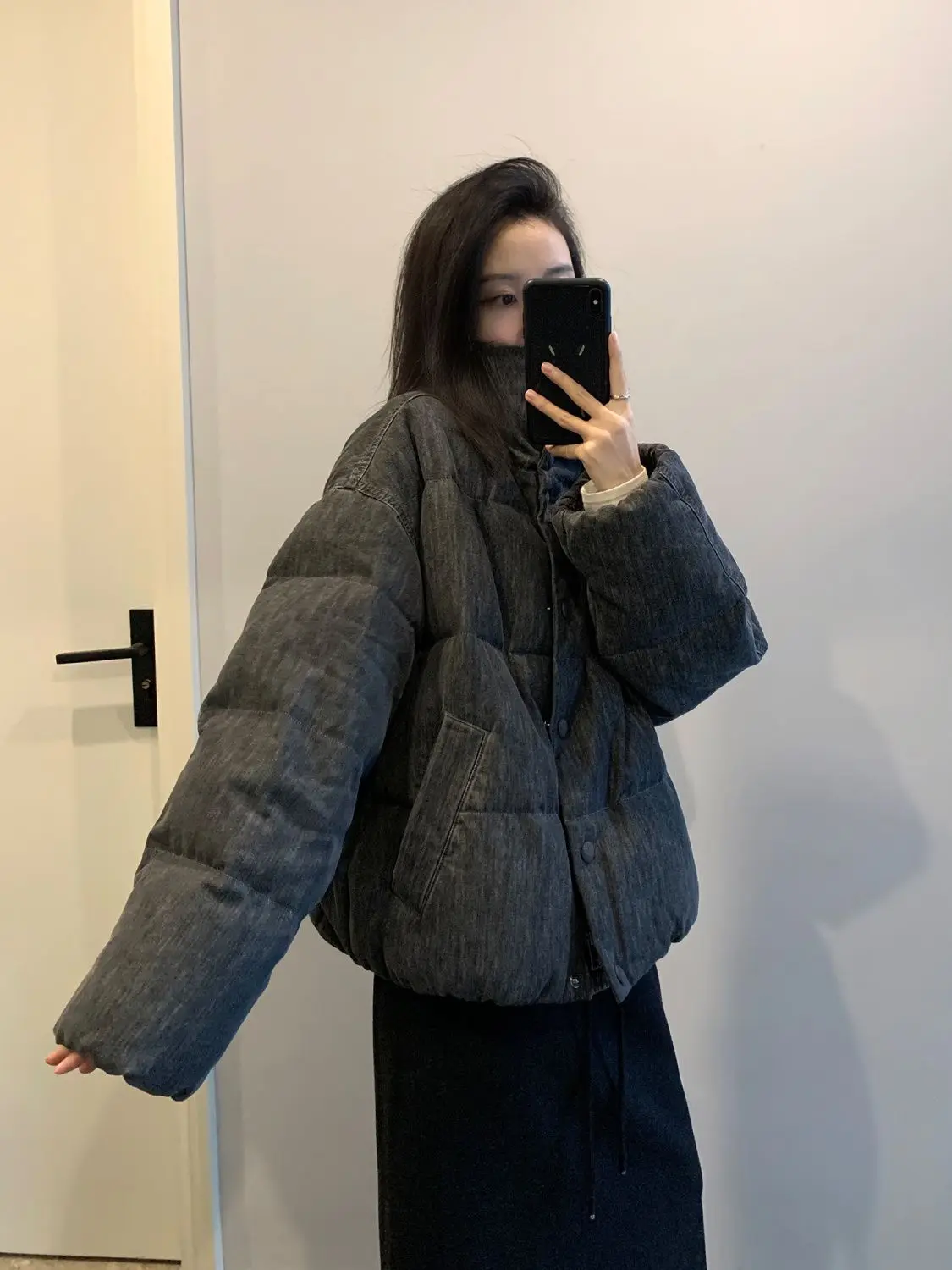 

Denim Coat For Woman With Hoodie Fur Plush Womens Autumn Slim-Fit Minimalist Urban Social Anti-Wrinkle Padded Buttoned Fluffy OL