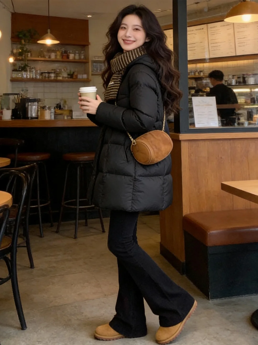 

Модная черная хлопковая куртка женская повседневная средней длины, стильное универсальное зимнее пальто, утепленная верхняя одежда с длинными рукавами на молнии