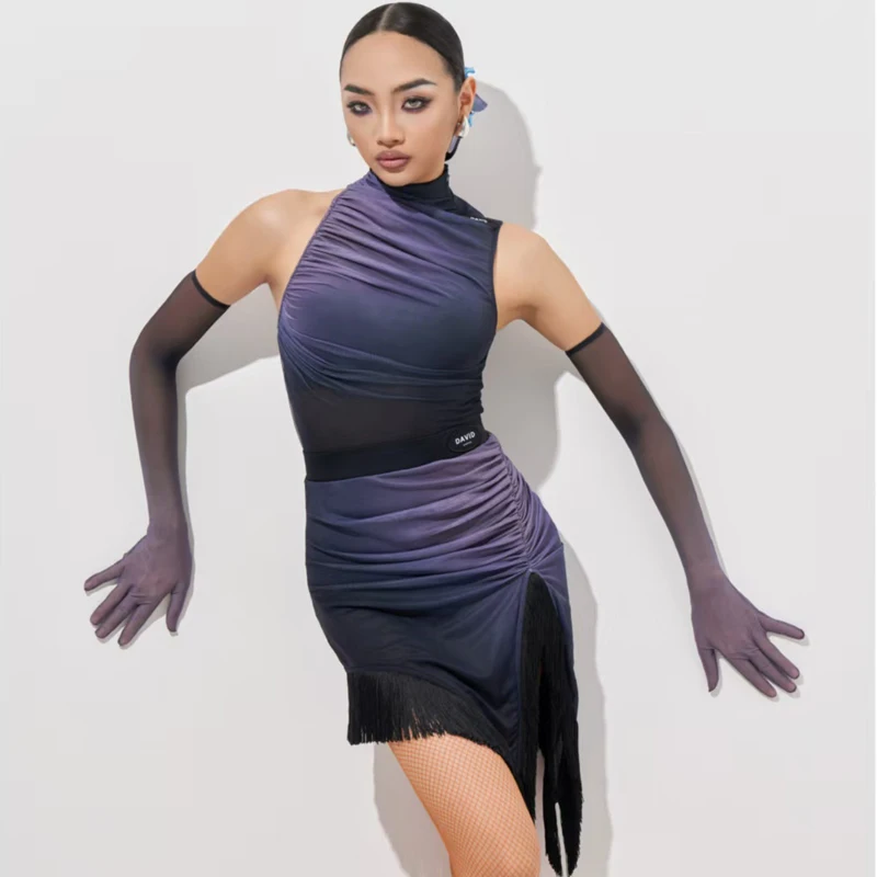 

Summer Women Latin Dance Competition Costume Adults Samba Chacha Latin Dance Clothing Sexy Gradient Color Dancing Suit DW247