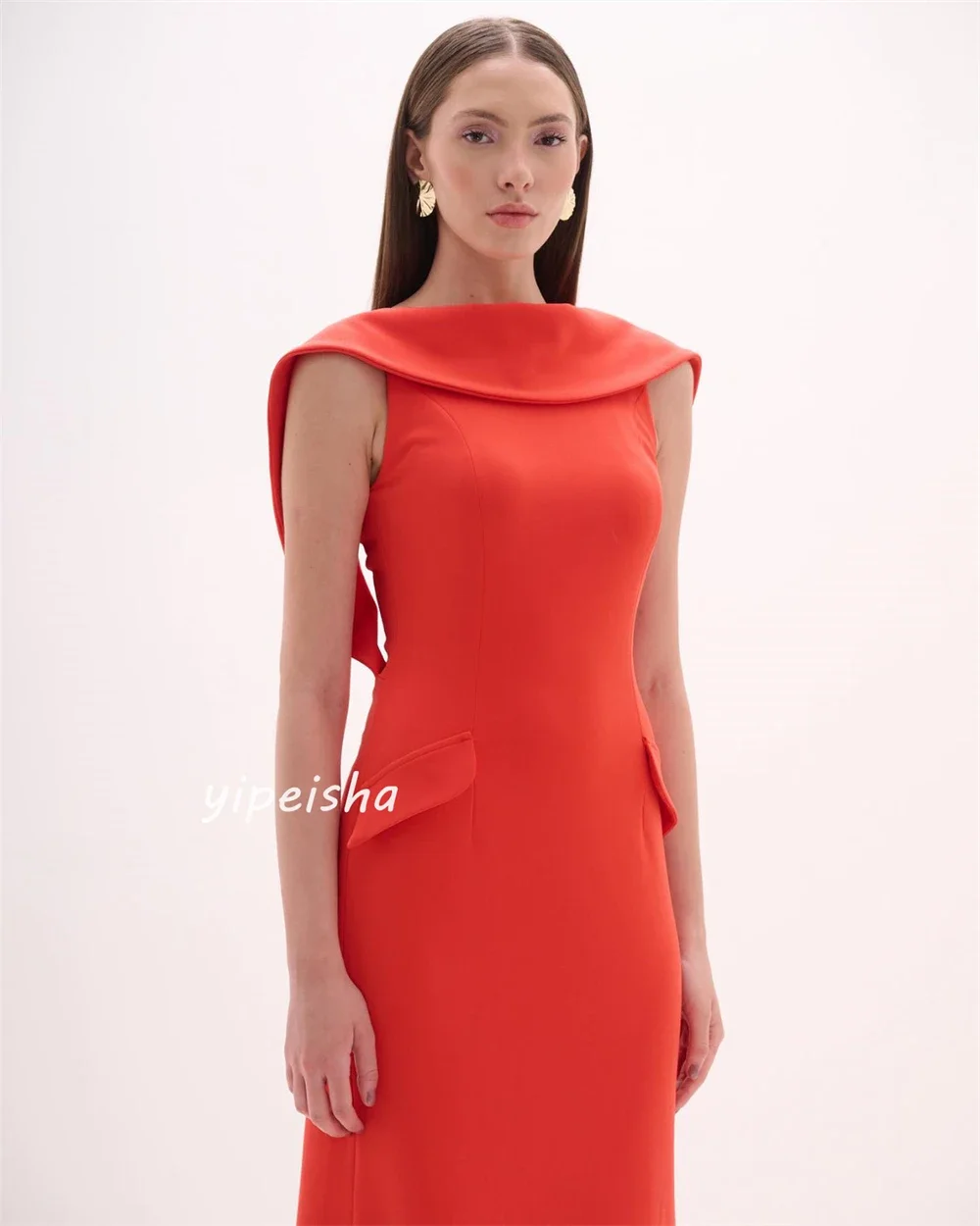 Jersey Ruched Clubbing A-line High Collar Bespoke Occasion Gown Midi Dresses