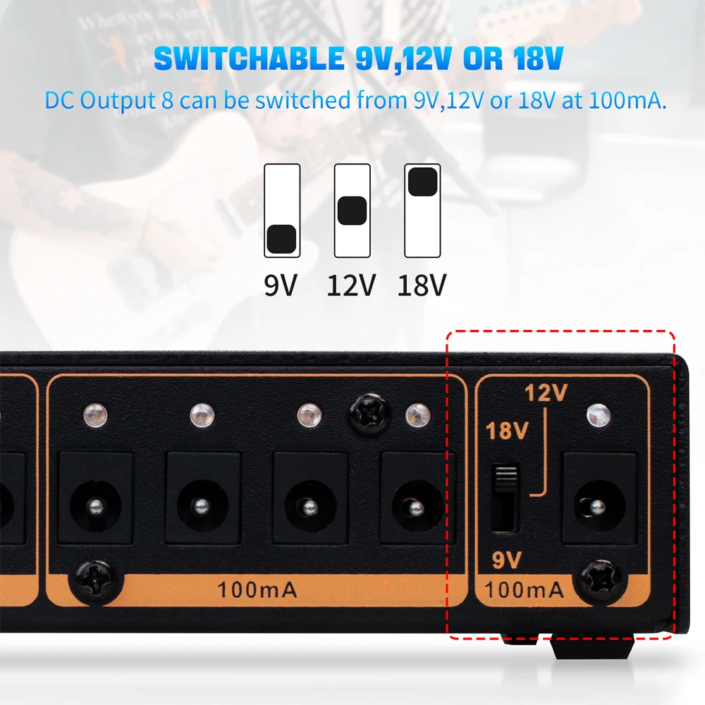 JOYO JP-05 Alimentatore per pedale effetti per chitarra Batteria ricaricabile da 4400 mAh 8 uscite CC isolate 9 V 12 V 18 V Alimentazione effetti