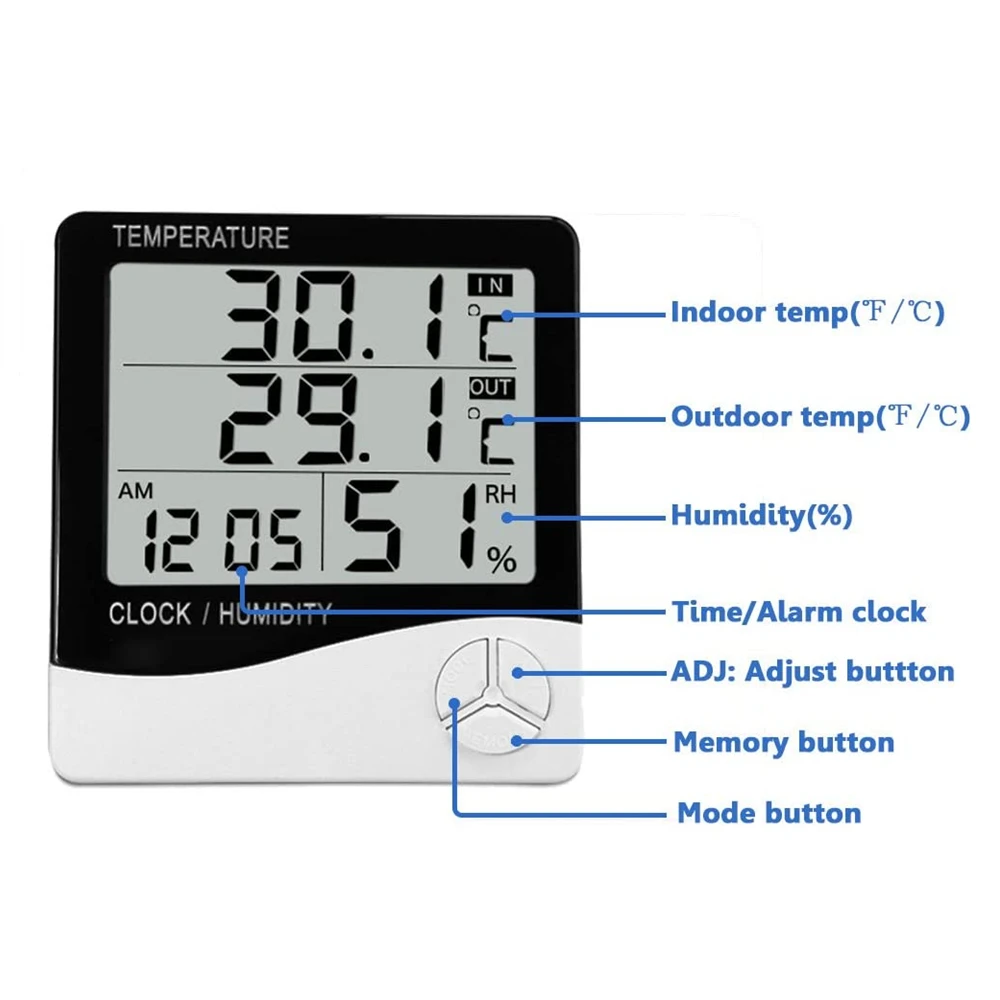 LCD Electronic Digital Temperature Humidity Meter Thermometer Hygrometer Indoor Outdoor Weather Station Clock HTC-1 HTC-2