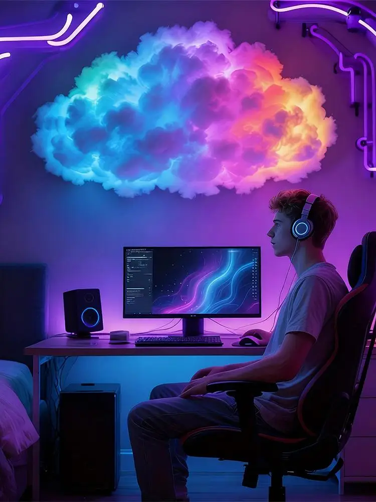 Cloud LED Lights for Ceiling USB Thundercloud Lamp Decoration Set Dynamic Lighting Decoration for Desktop Ceiling Bedroom Living