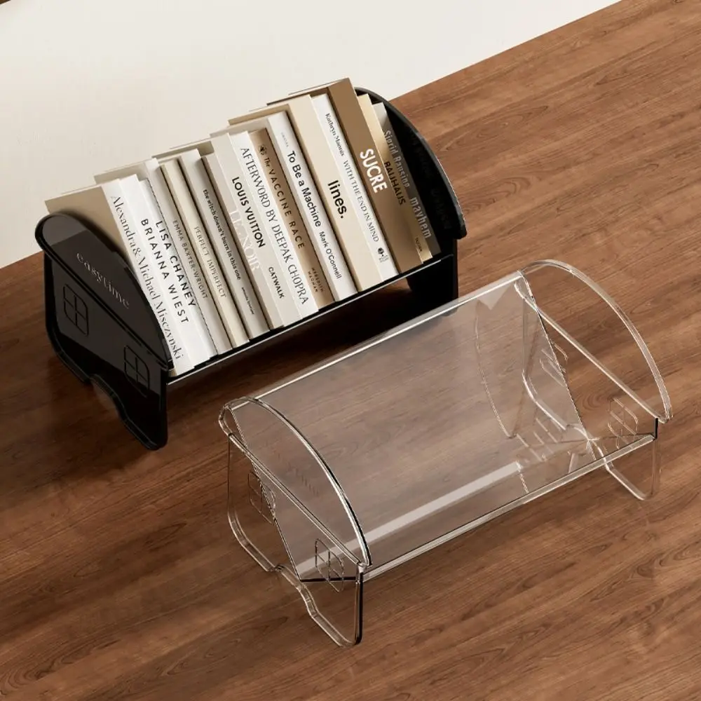 رف كتب بلاستيكي لسطح المكتب، رف تخزين مستقر شفاف/أسود لتوفير المساحة، رف قرطاسية ذو سعة كبيرة للطلاب