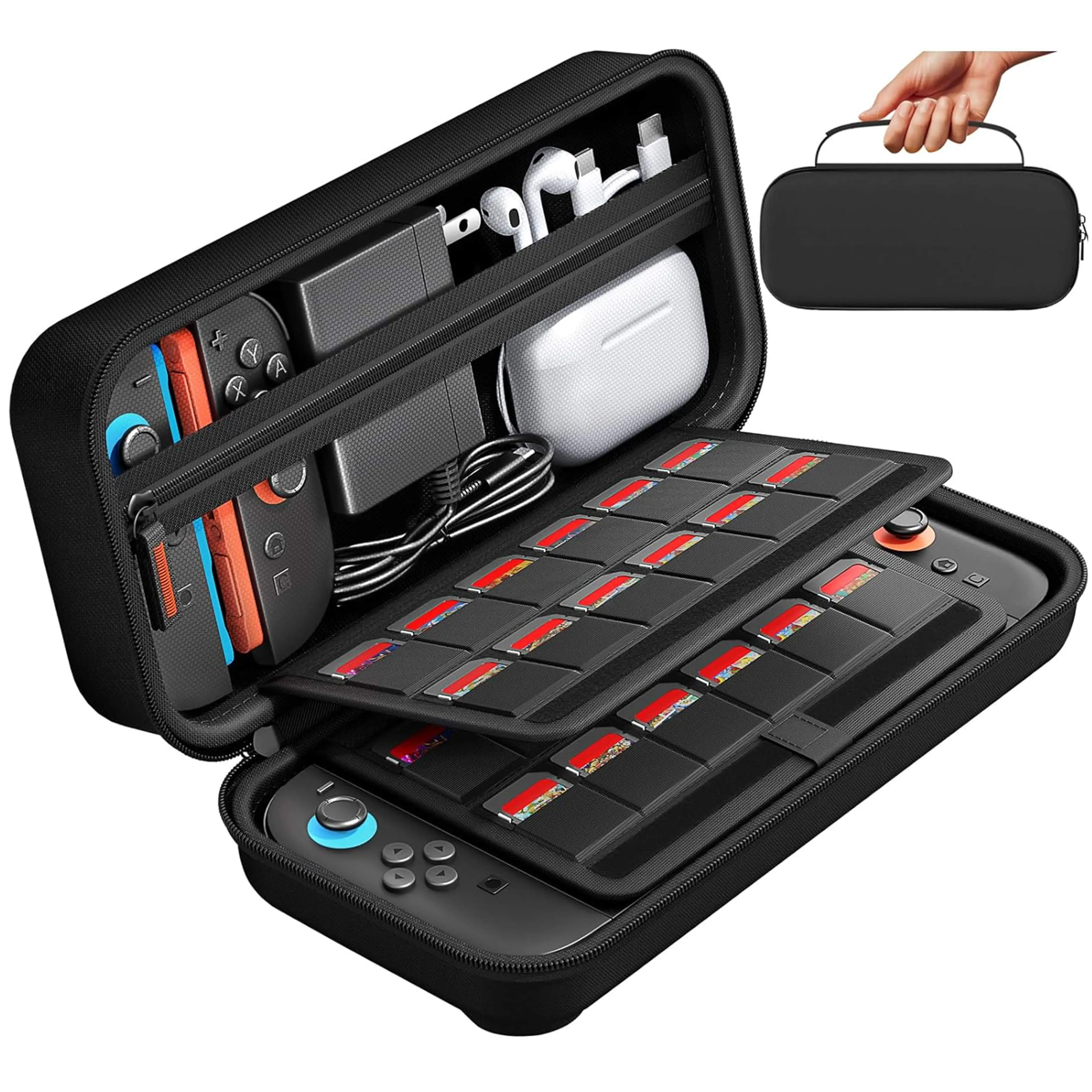 Hard Shell Game Console Carrying Case Compatible with for NS 2, 24 Game Cartridge Slots, Portable Travel Protective Storage Pouc